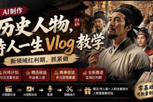 （19758期）历史人物，诗人一生Vlog教学， AI制作丨伙伴计划丨精选收益丨商单收徒 ，新领域红利期，抓紧做