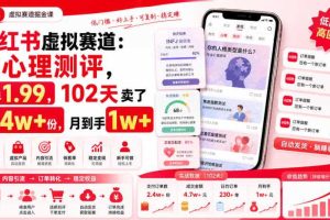 小红书虚拟赛道:做心理测评,一单1.99,102天卖了2.4w+份,月到手1w+