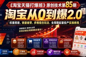 《淘宝天猫打爆班》原创技术第85期，淘宝从0到爆2.0，权重搭建、销量破零、多维组合玩法、全周期起量投产实操教程