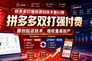 拼多多打爆班原创技术第62期，拼多多双打强付费，原创起店技术，稳权重高投产