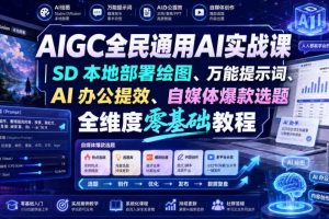 AIGC全民通用AI实战课|SD本地部署绘图、万能提示词、AI办公提效、自媒体爆款选题全维度零基础教程
