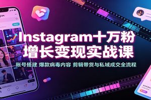 Instagram十万粉增长变现实战课：账号搭建、爆款病毒内容、剪辑带货与私域成交全流程