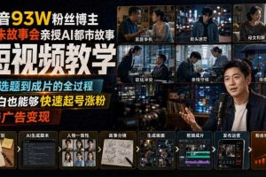 抖音93W粉丝博主老朱故事会亲授AI都市故事短视频教学，从选题到成片的全过程，小白也能够快速起号涨粉接广告变现