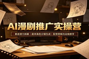 AI漫剧推广实操营：赛道潜力拆解，剧本角色分镜生成，配音剪辑与运镜教学