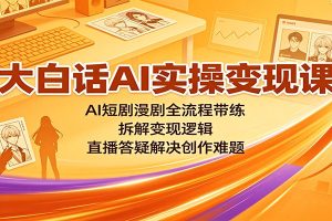 大白话AI实操变现课：AI短剧漫剧全流程带练，拆解变现逻辑，直播答疑解决创作难题