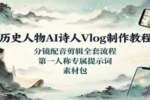 历史人物AI诗人Vlog制作教程：分镜配音剪辑全套流程，第一人称专属提示词素材包