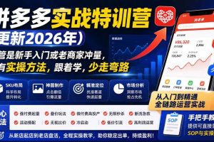 （19744期）拼多多实战特训营(更新2026年)：不管是新手入门或老商家冲量，都有实操方法，跟着学，少走弯路