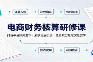 电商财务核算研修课:抖音平台账务逻辑,应收售后投流,全套数据处理实操教学
