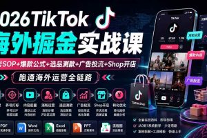 (19973期)2026TikTok海外掘金实战课——养号SOP+爆款公式+选品测款+广告投流+Shop开店,跑通海外运营全链路