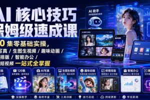 AI核心技巧保姆级速成课｜120集零基础实操，AI写真/生图生视频/趣味动画/修图排版/智能办公/爆款短视频一站式全掌握（更新）