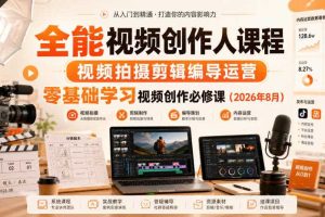 全能视频创作人课程,视频拍摄剪辑编导运营,零基础学习视频创作必修课(2026年8月)