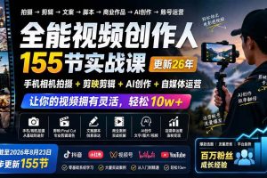 （20031期）全能视频创作人155节实战课-更新26年8月：手机相机拍摄+剪映剪辑+AI创作+自媒体运营，让你的视频拥有灵活，轻松10w
