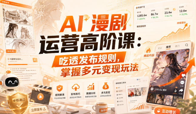 AI漫剧运营高阶课:吃透发布规则,掌握多元变现玩法