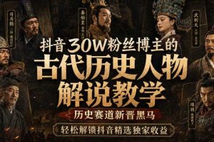 抖音30W粉丝博主的古代历史人物解说教学，历史赛道新晋黑马，轻松解锁抖音精选独家收益