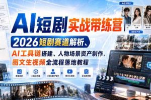 AI短剧实战带练营|2026短剧赛道解析、AI工具链搭建、人物场景资产制作、图文生视频全流程落地教程