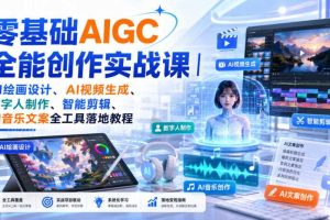 零基础AIGC全能创作实战课|AI绘画设计、AI视频生成、数字人制作、智能剪辑、AI音乐文案全工具落地教程