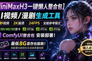 (20130期)MiniMaxH3一键懒人整合包:AI视频/漫剧生成工具,15秒视频_2K画质_24FPS_全能模式,支持30_40_50显卡,8g显存也能跑