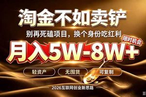 （20152期）别再傻乎乎埋头跑项目！互联网真正赚钱逻辑：做卖铲人，拒绝当韭菜，逆风翻盘月入5‑8W+