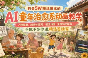 抖音5W粉丝博主的AI童年治愈系动画教学,人物换装、AI脚本撰写、固定场景、生图生视频等,手把手带你进精选签独家