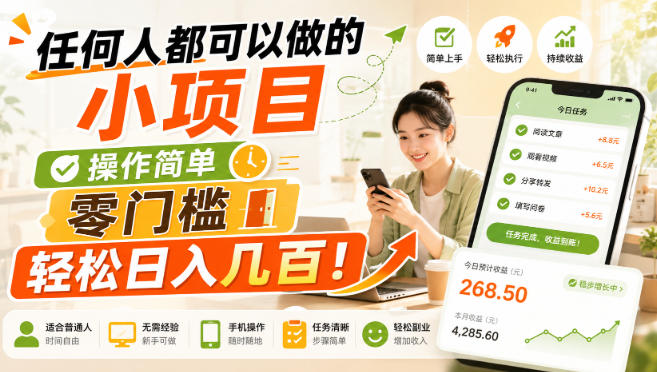 任何人都可以做的小项目：操作简单，零门槛轻松日入几百！【揭秘】
