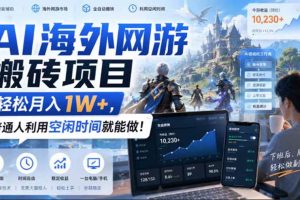 （20306期）AI海外网游搬砖项目，矩阵可日入1000+，普通人利用空闲时间就能做！