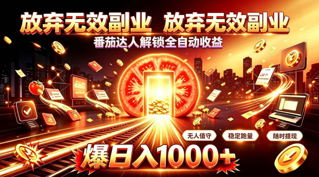 放弃无效副业，番茄达人解锁全自动收益，日入1k+，门槛最低的线上轻资产项目【揭秘】
