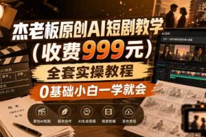 杰老板原创AI短剧教学（收费999元），全套实操教程，0基础小白一学就会，非搬运技术