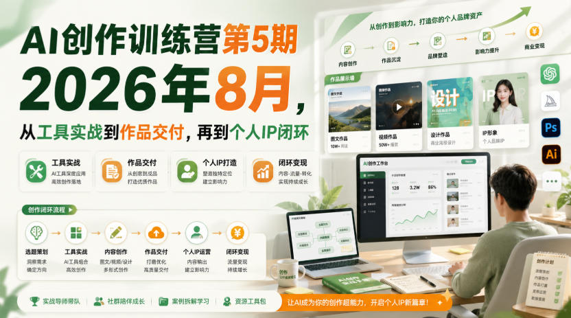 AI创作训练营第5期2026年8月，从工具实战到作品交付，再到个人IP闭环（更新0904）