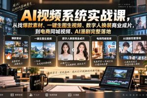 AI视频系统实战课,从找爆款素材、一键生图生视频、数字人换装商业成片,到电商同城视频、AI漫剧完整落地
