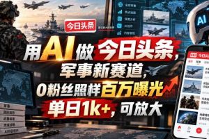 用AI做今日头条,军事新赛道,0粉丝照样百万曝光,单日1k+,可放大