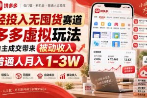 轻投入无囤货赛道，多多虚拟玩法自主成交带来被动收入，普通人月入1-3W