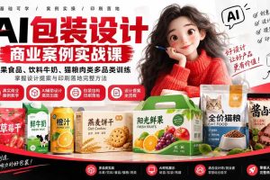 (20387期)AI包装设计商业案例实战课:水果食品、饮料牛奶、猫粮肉类多品类训练,掌握设计提案与印刷落地完整方法