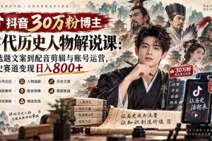 (20441期)抖音30万粉博主古代历史人物解说课:从选题文案到配音剪辑与账号运营,历史赛道变现日入800+