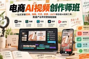 电商AI视频创作师班,一站式掌握剪映、海螺、可灵、即梦、LibTV等多款AI视频工具,批量产出带货营销短视频