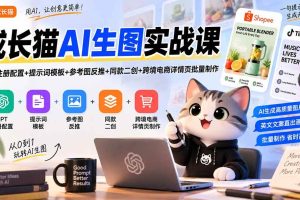 (20482期)成长猫AI生图实战课|GPT注册配置+提示词模板+参考图反推+同款二创+跨境电商详情页批量制作