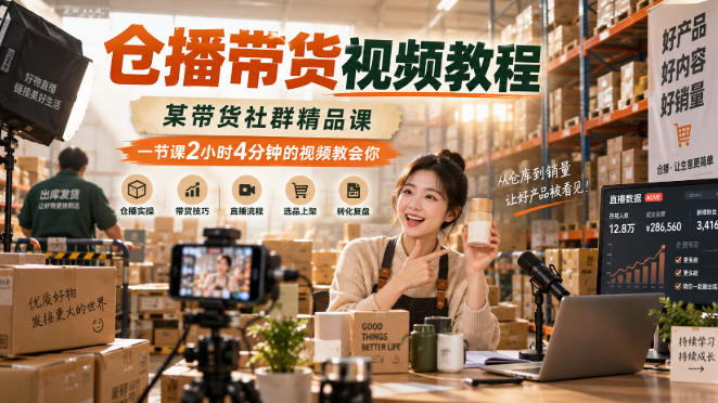 仓播带货视频教程，某带货社群精品课，一节课2小时4分钟的视频教会你