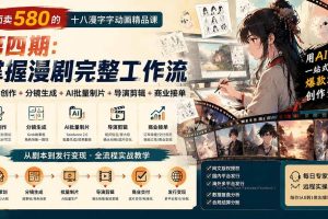 (20501期)外面卖580的十八漫字字动画精品课-第四期-更新:剧本创作+分镜生成+AI批量制片+导演剪辑+商业接单,漫剧完整工作流
