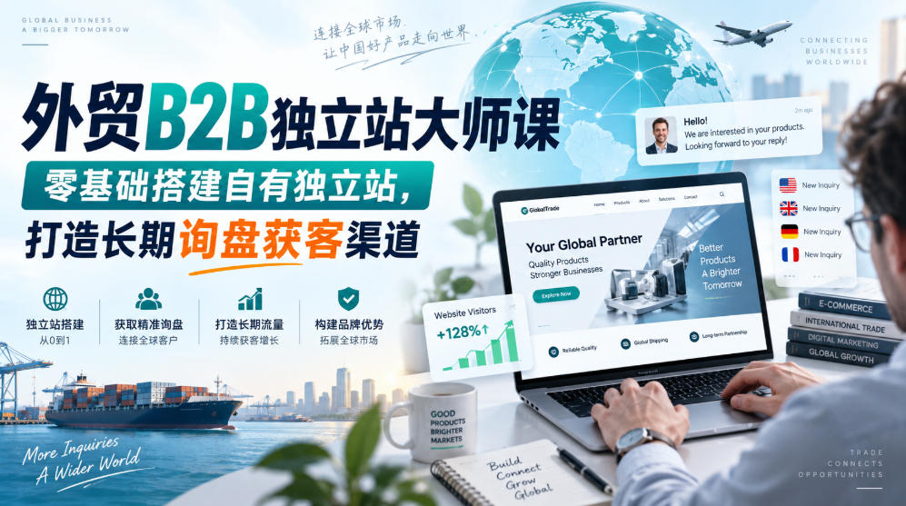 外贸B2B独立站大师课,零基础搭建自有独立站,打造长期询盘获客渠道