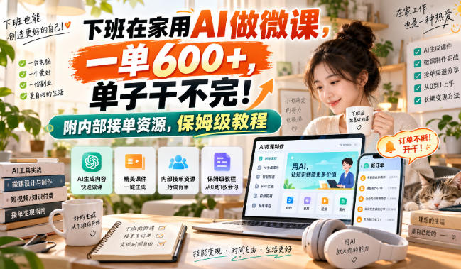 下班在家用AI做微课,一单600+,单子干不完!附内部接单资源,保姆级教程【揭秘】